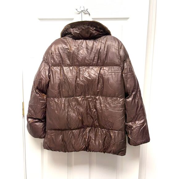 Andrew Marc New York Puffer Jacket Iridescent Brown Faux Fur Trim Coat Womens XS - Picture 2 of 8